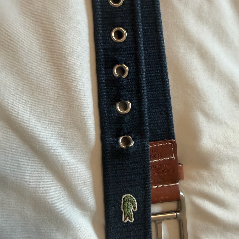 Lacoste Navy and Brown Canvas Belt with Leather Accent